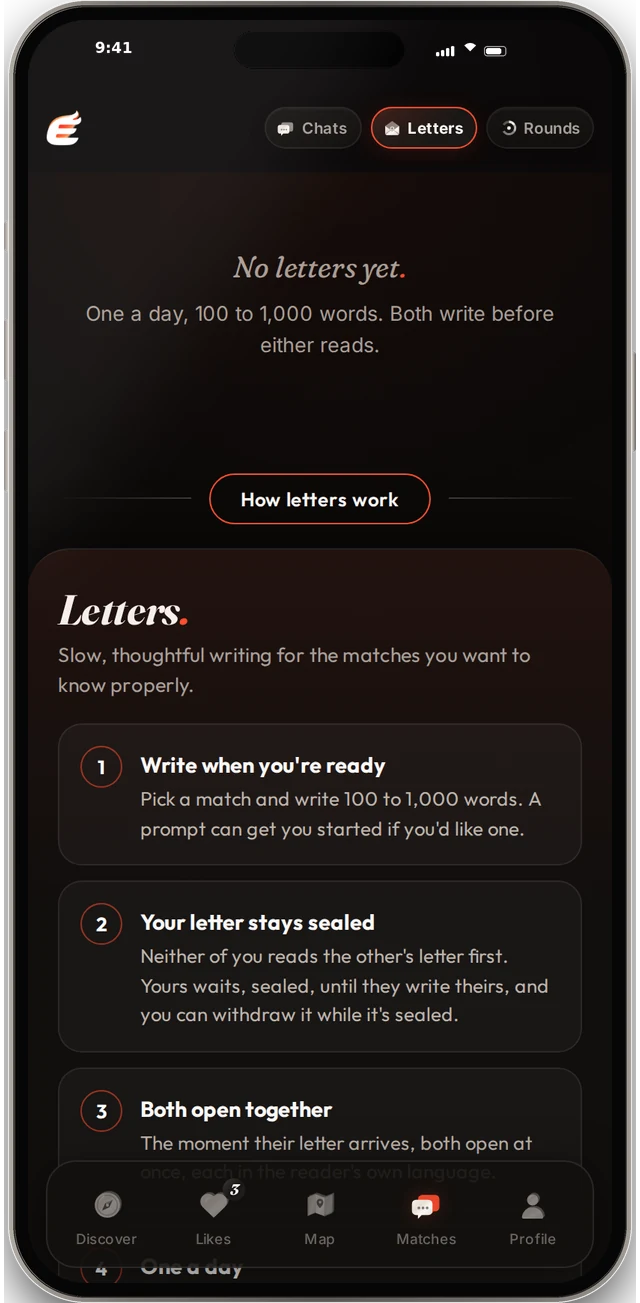 The Letters tab in the Ember app, explaining how letters work